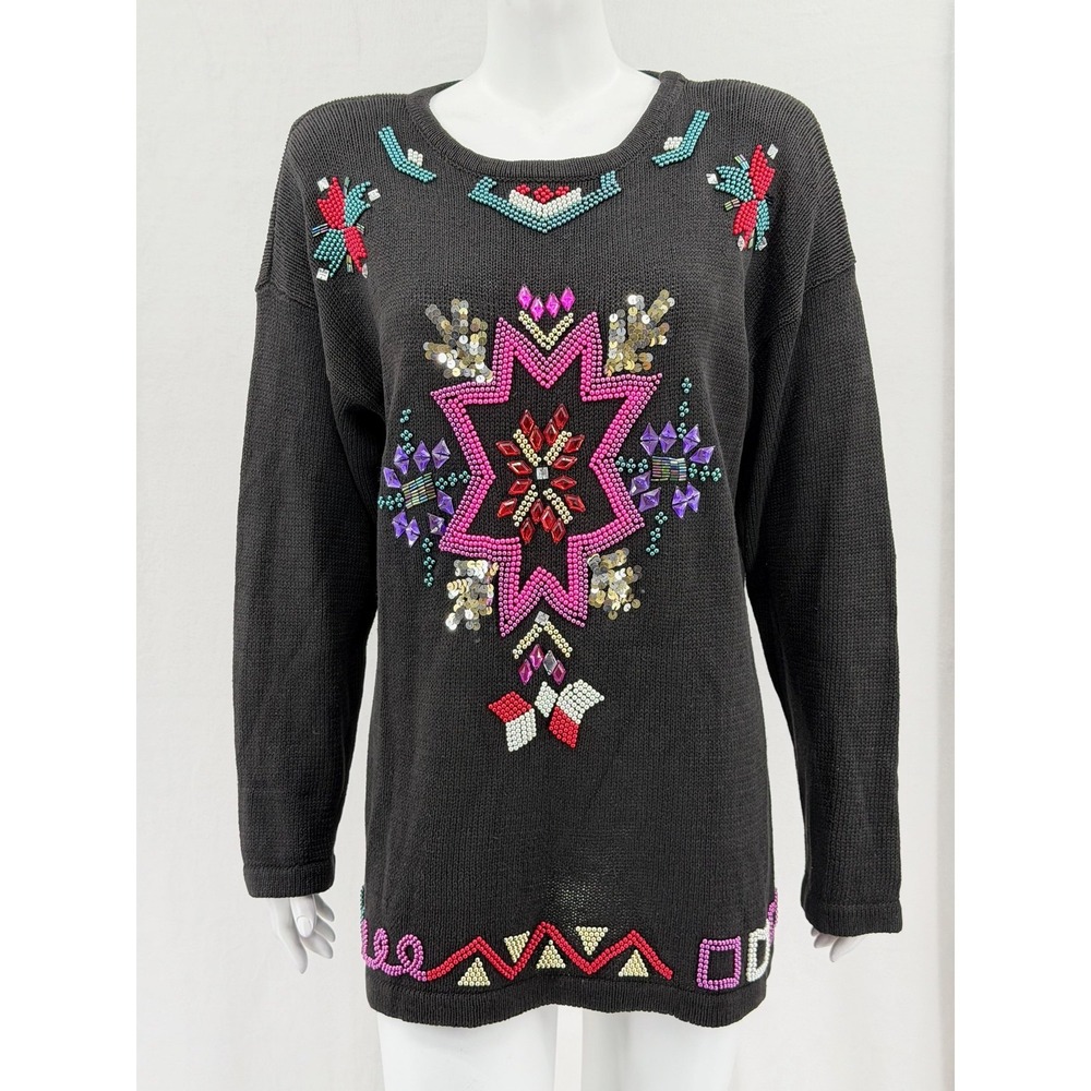Vintage Work‎ In Progress Sweater Womens Medium Beaded Embellished Art to Wear